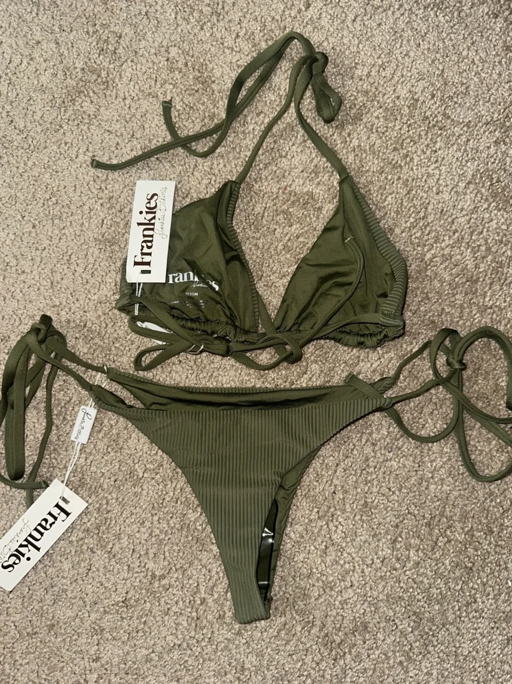 Frankies Bikinis Olive Sky Ribbed Triangle Bikini Set